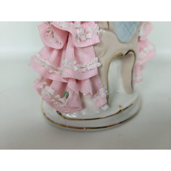 Vintage Dresden Potschappel Porcelain Figurine Lady Man Playing Harp Violin Lace - Picture 6 of 10